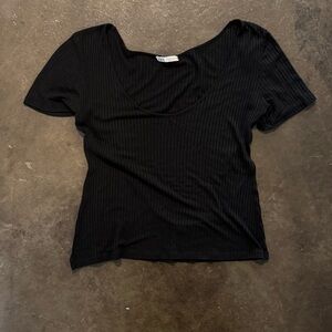 Zara Black Ribbed Short Sleeve Top